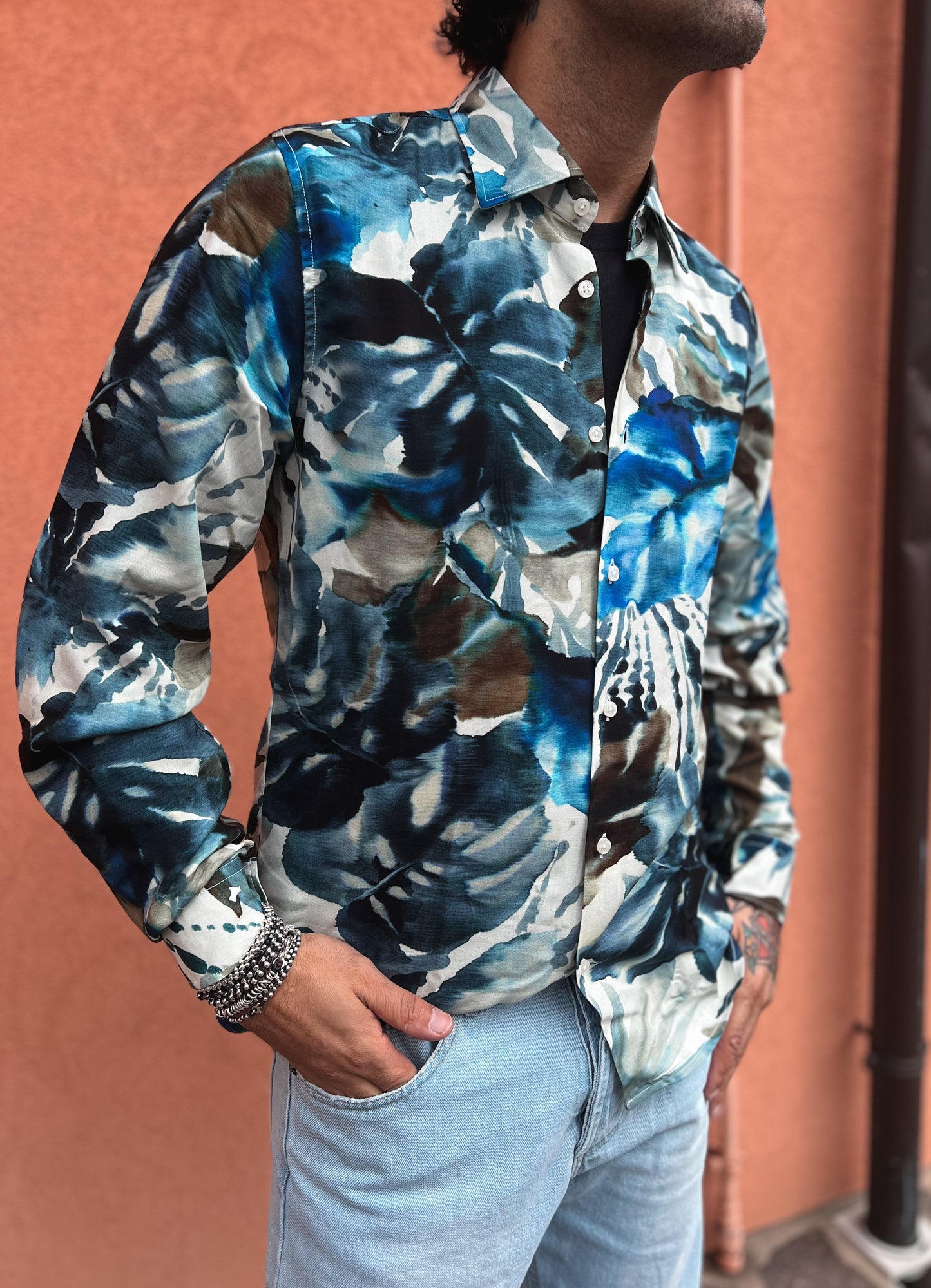 CAMICIA STAMPA ACQUERELLO AZZURRO STILOSOPHY - LOFT