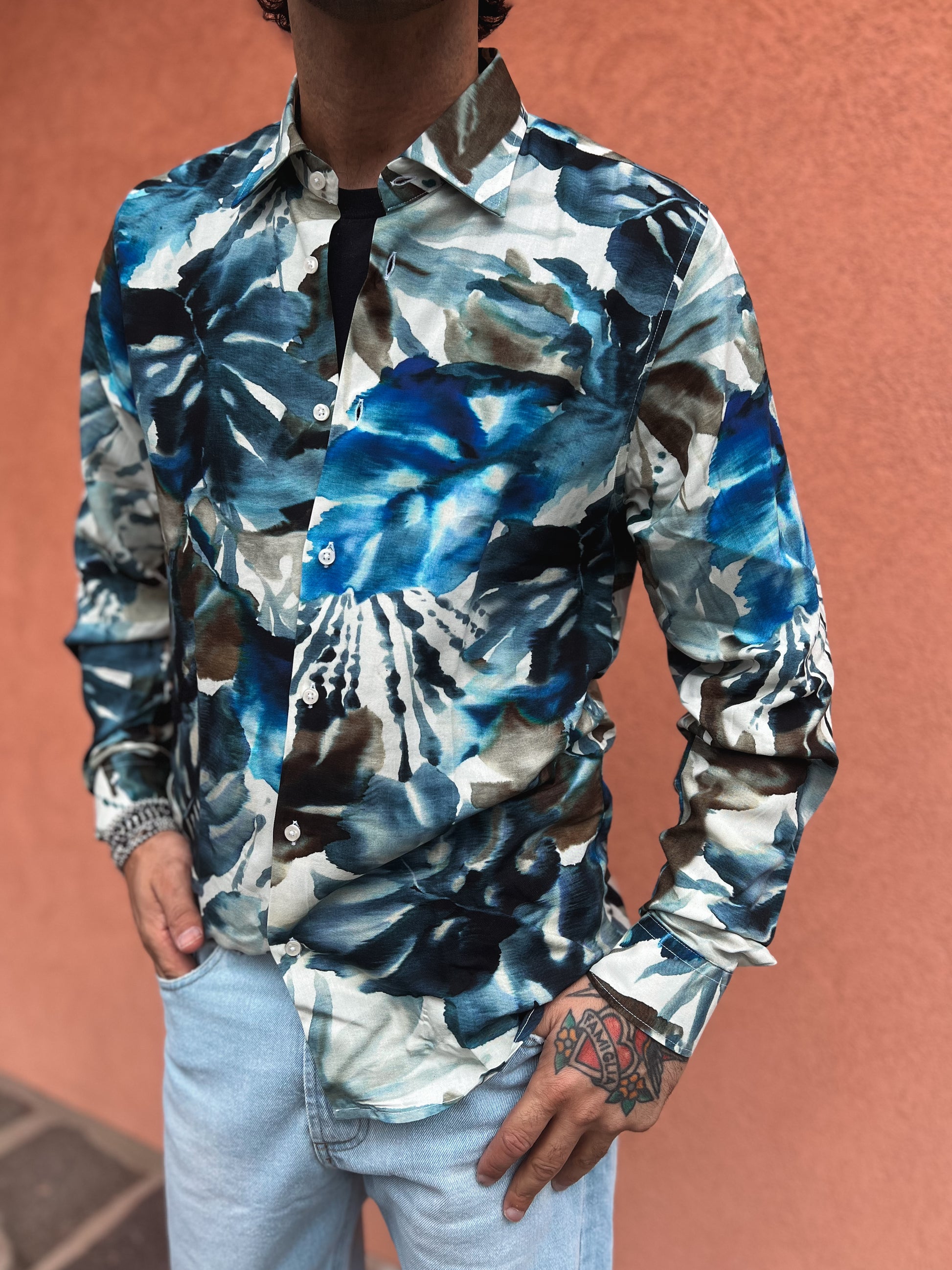 CAMICIA STAMPA ACQUERELLO AZZURRO  STILOSOPHY -  LOFT