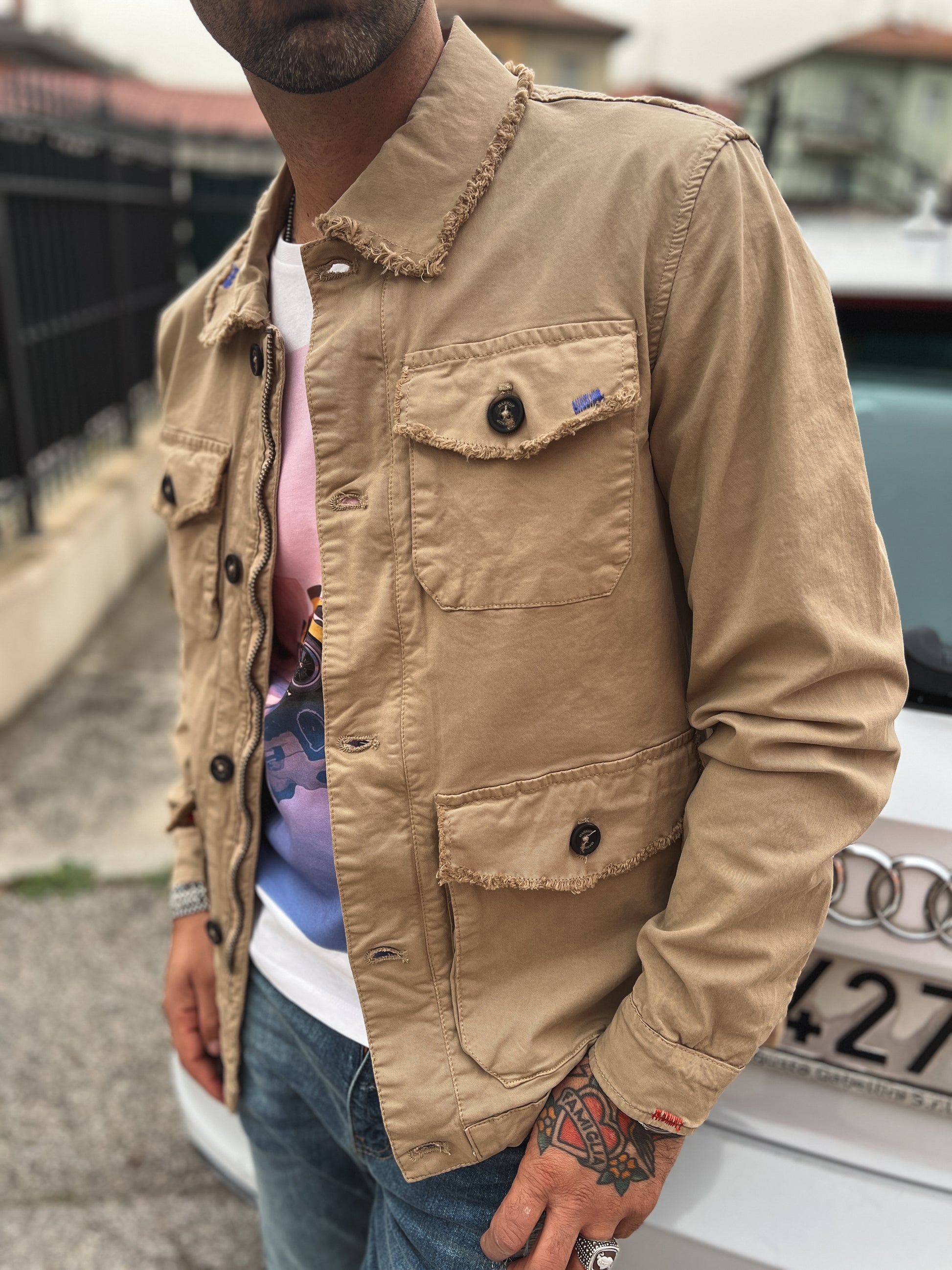 OVERSHIRT IN TWILL BEIGE MARKUP -  LOFT