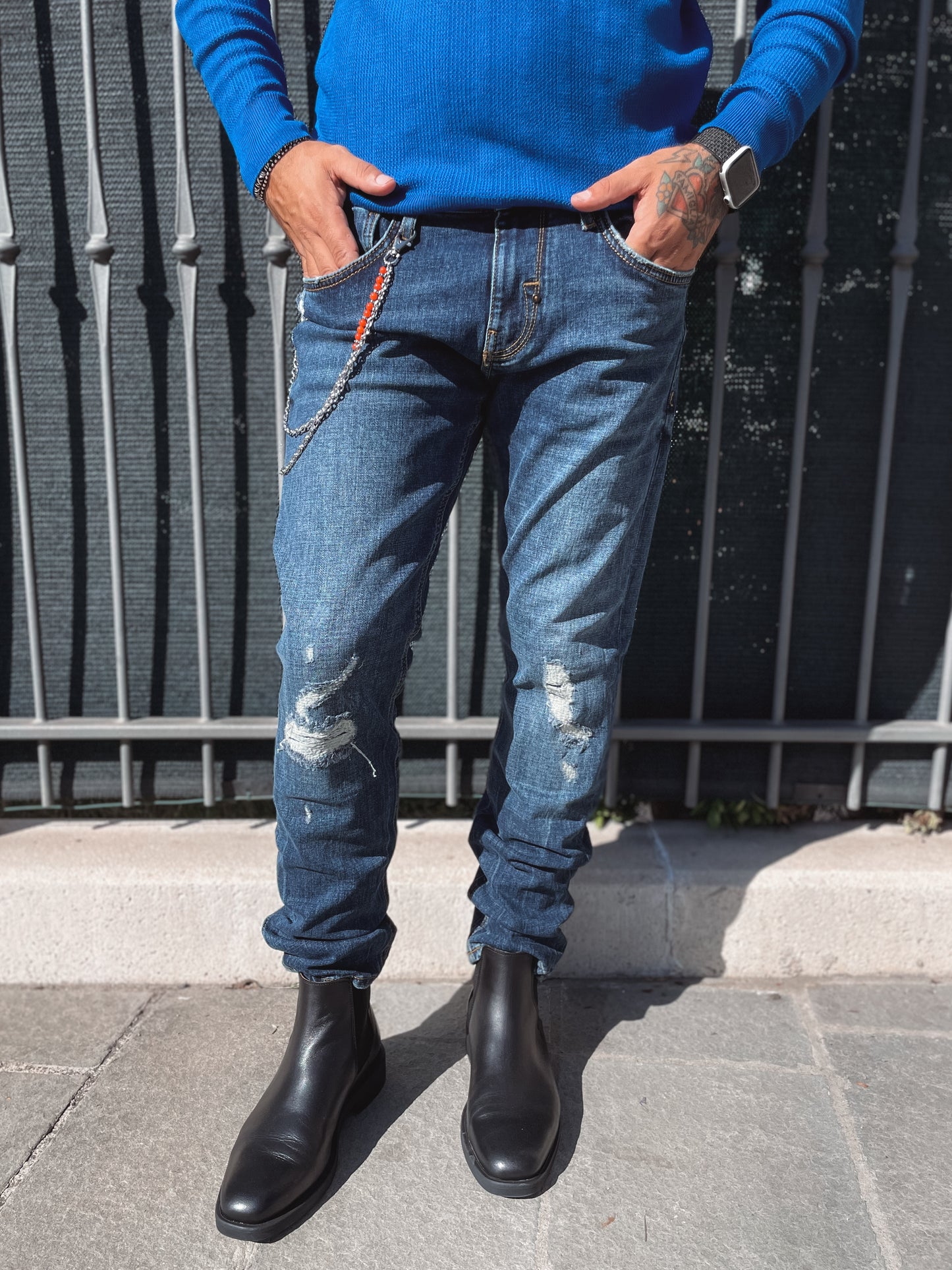 ANTONY MORATO JEANS "KURT" COMFORT TAPERED FIT DENIM CHIARO CON STRAPPI