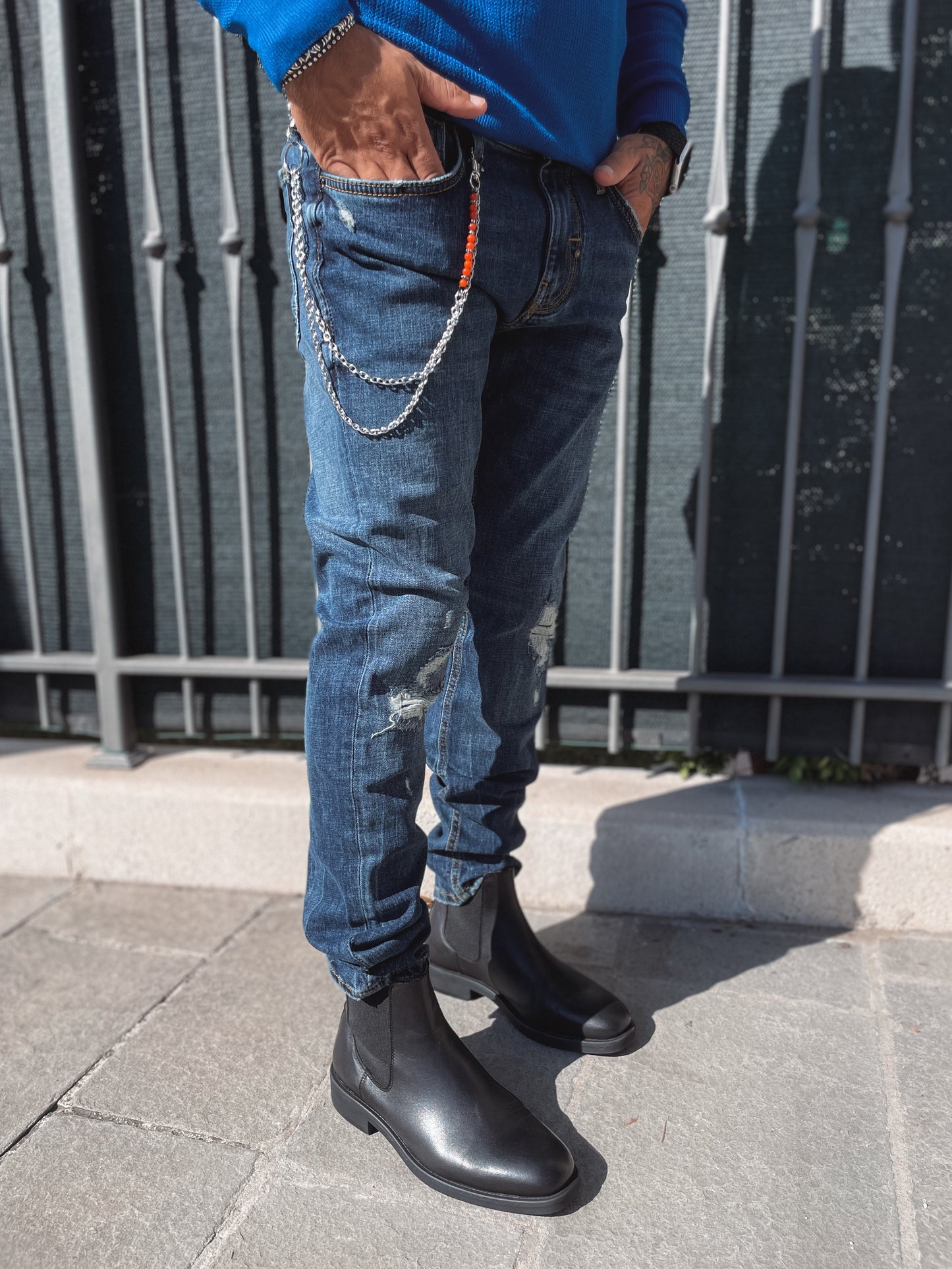 ANTONY MORATO JEANS "KURT" COMFORT TAPERED FIT DENIM CHIARO CON STRAPPI