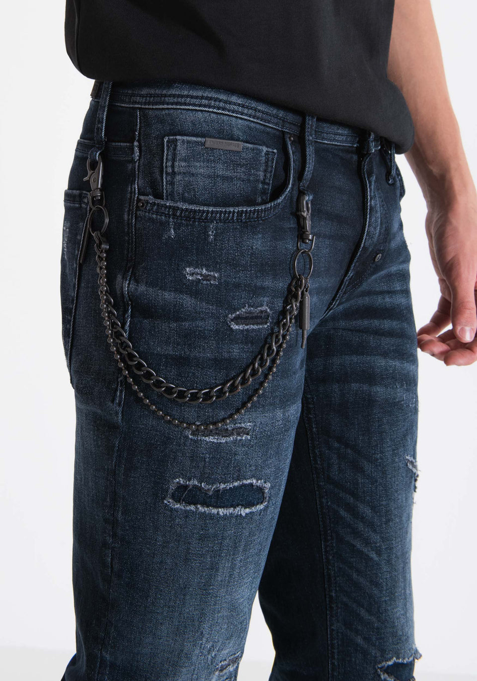 ANTONY MORATO JEANS "IGGY" TAPERED FIT IN DENIM BLU CON STRAPPI