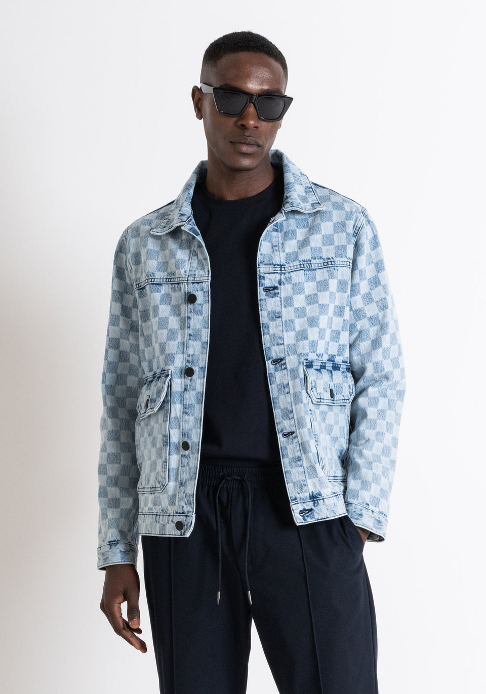 GIACCA OVER IN DENIM CON PATTERN DAMIER ANTONY MORATO