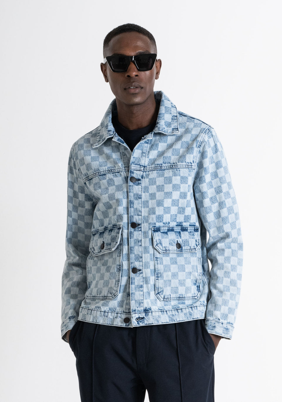 GIACCA OVER IN DENIM CON PATTERN DAMIER ANTONY MORATO