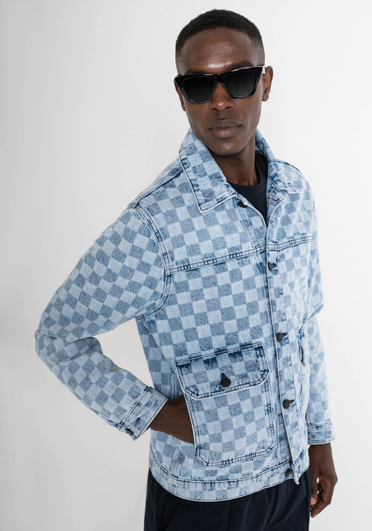 GIACCA OVER IN DENIM CON PATTERN DAMIER ANTONY MORATO